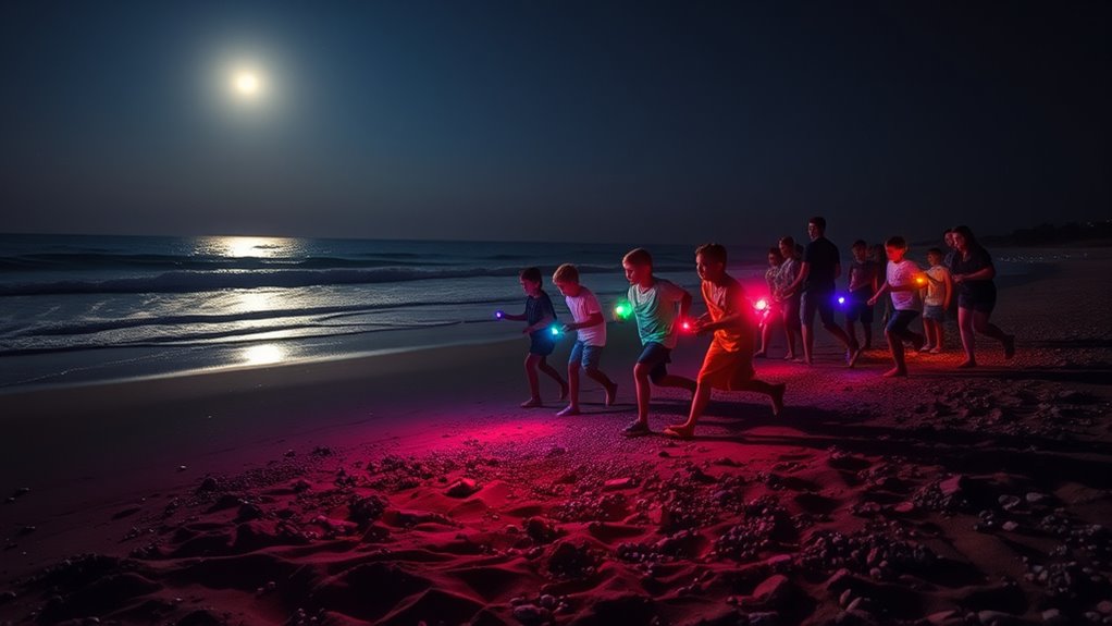 beach nighttime flashlight chase