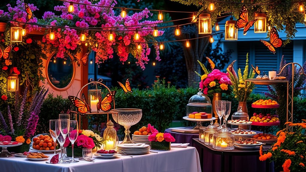 butterfly garden party setup