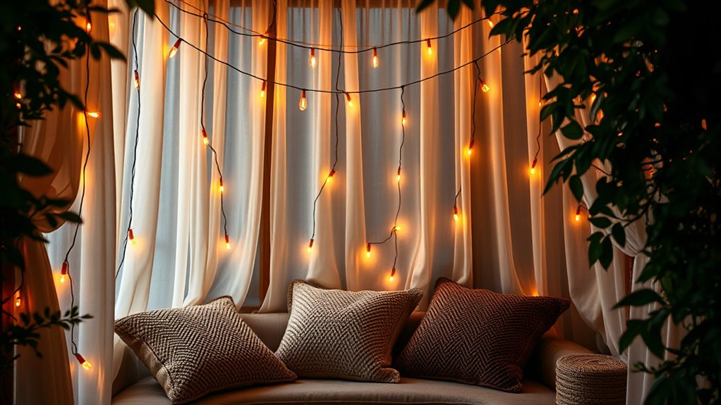 draped lights create cozy retreat