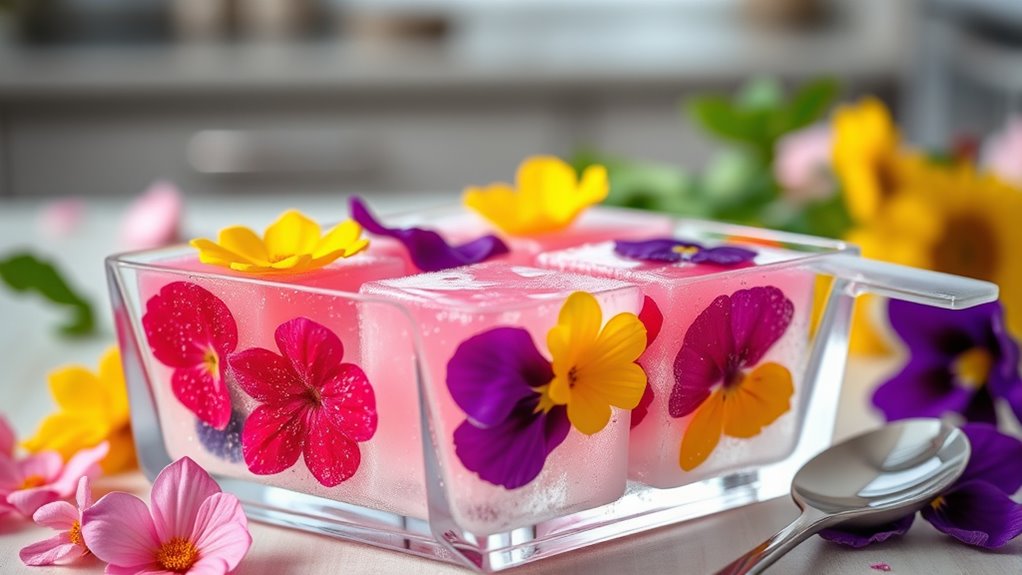 freeze colorful edible flowers