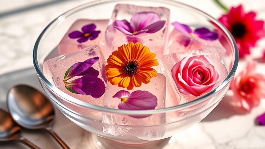 stylish edible flower ice displays