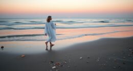 walking meditation by shoreline