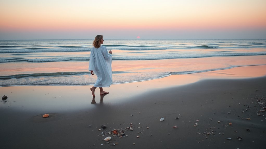 walking meditation by shoreline