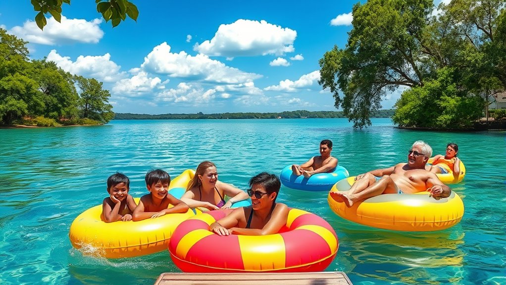 family floating water adventures