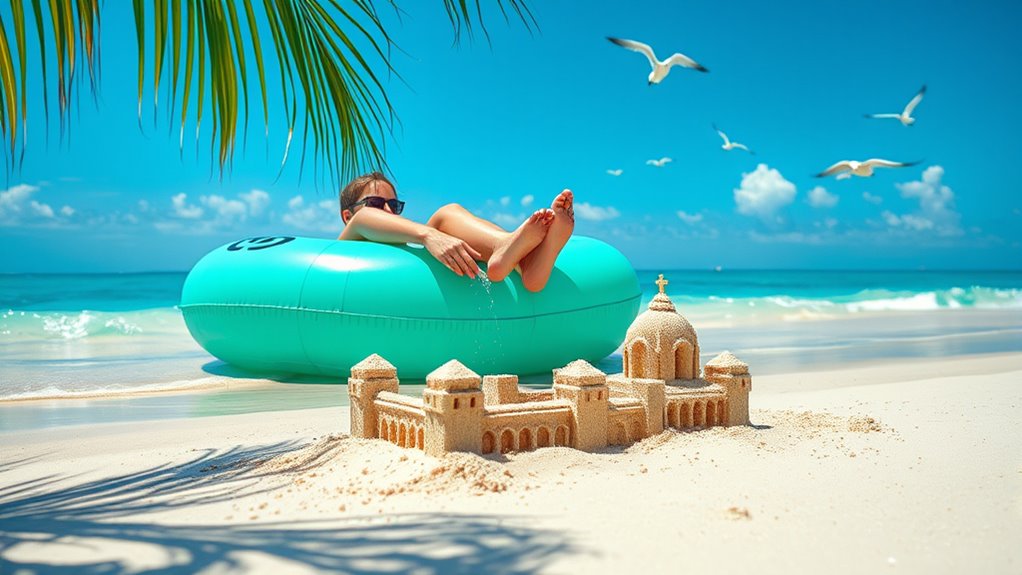 sculpting sand castles while floating