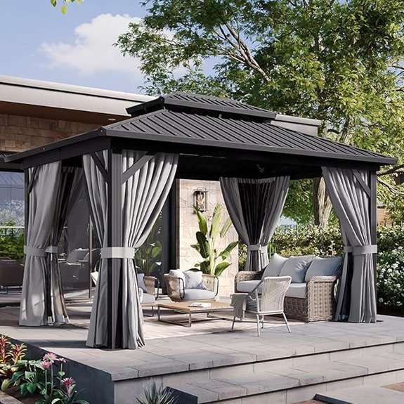 Aoxun 10x12 Aluminum Hardtop Gazebo with Curtains