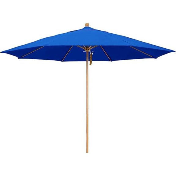 California Umbrella 11Ft Commercial Market Umbrella with Teak Frame