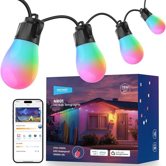 NEEWER 48ft Smart RGBW Outdoor String Lights