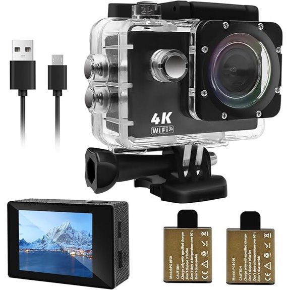 4K Waterproof Action Camera with 2 Batteries