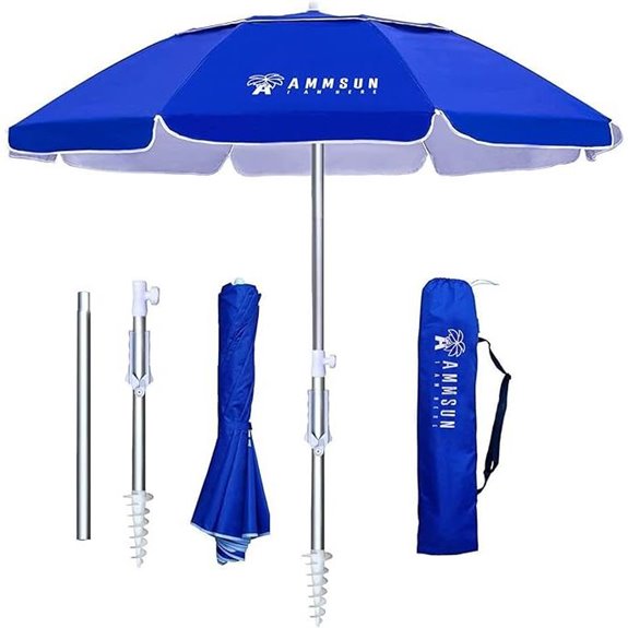 AMMSUN 6.5ft Portable Beach Umbrella with Sand Anchor