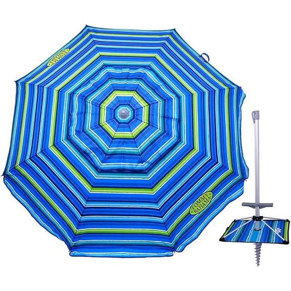 Tommy Bahama 7 ft Fiberglass Beach Umbrella for Sand with Integrated Anchor