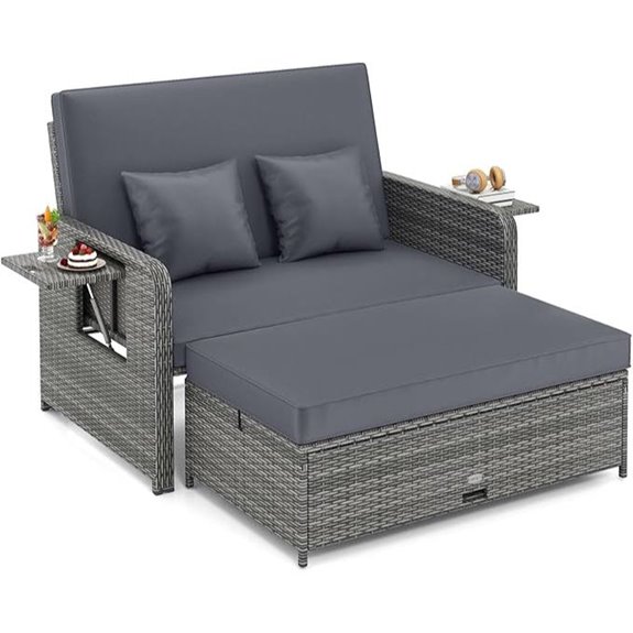 Tangkula Patio Rattan Daybed with Adjustable Backrest