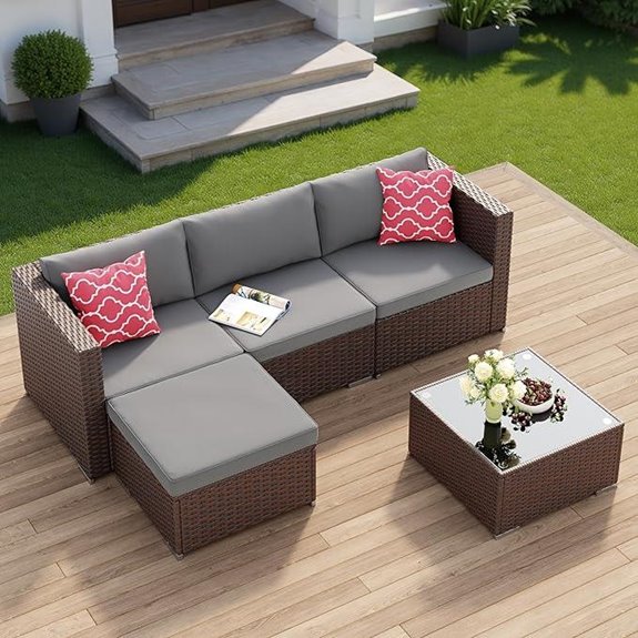 Aiho 5-Piece All-Weather Outdoor Wicker Patio Set
