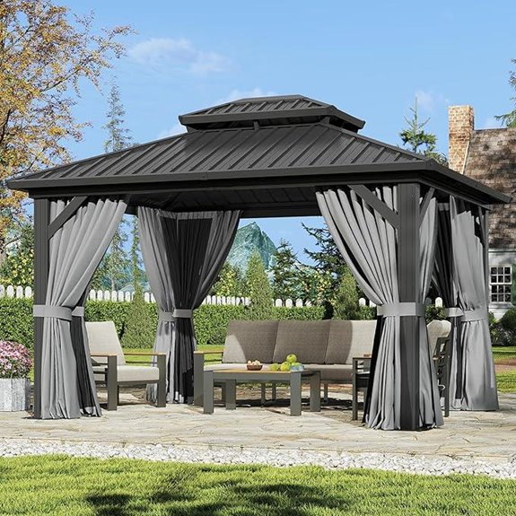 Aoxun 12'x10' Hardtop Aluminum Gazebo with Curtains