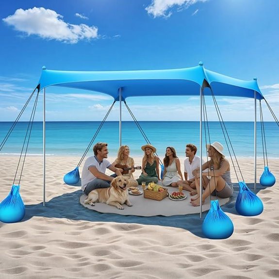 Beach Tent Sun Shelter with Sandbags and Poles