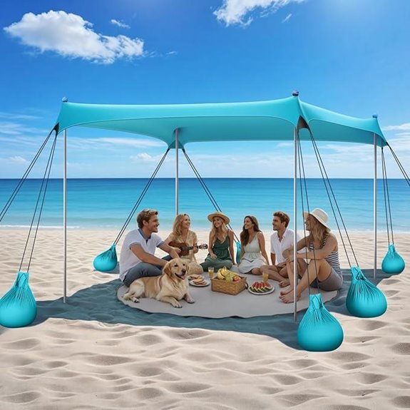 Beach Tent Sun Shelter with Sandbags and Poles