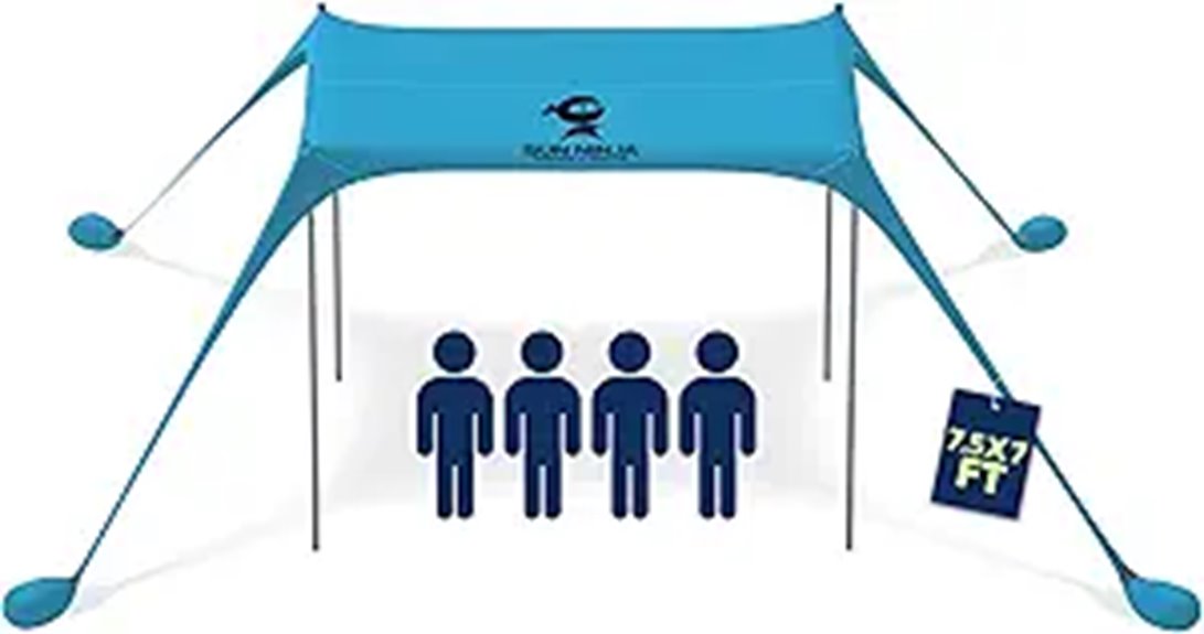 SUN NINJA UPF50+ Beach Tent with Sand Shovel