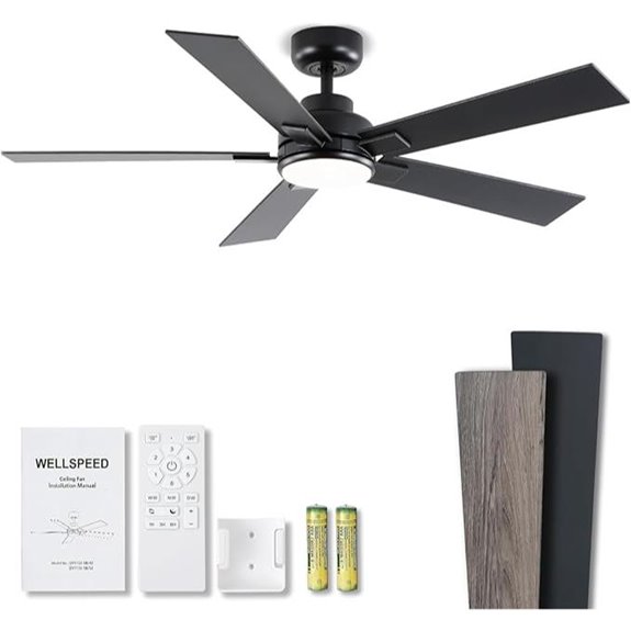 Modern 52-Inch Black Ceiling Fan with Lights and Remote