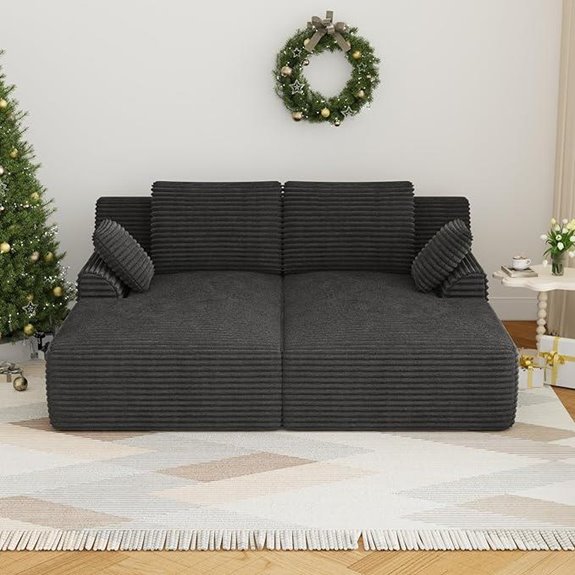 77.8 Black Corduroy Lounge Sofa Bed