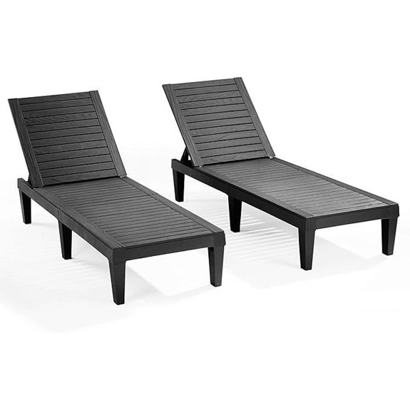 Nestl Black Outdoor Reclining Patio Lounge Chairs (Set of 2)