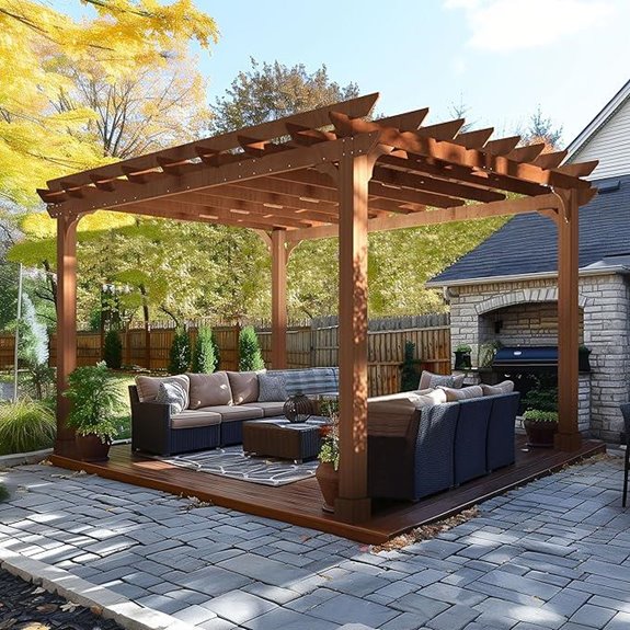 BlueWish 12’x14’ Cedar Patio Pergola with Trellis