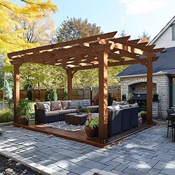 BlueWish 10x12 Cedar Patio Pergola with Trellis Roof