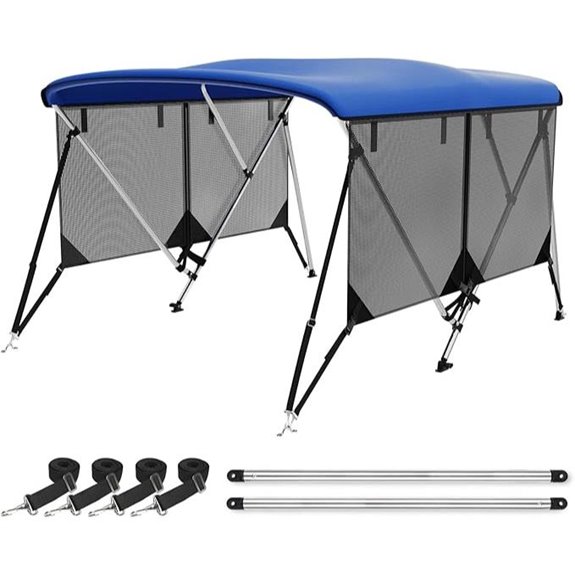 Boat Bimini Top Cover with Mesh Sides and Support Poles