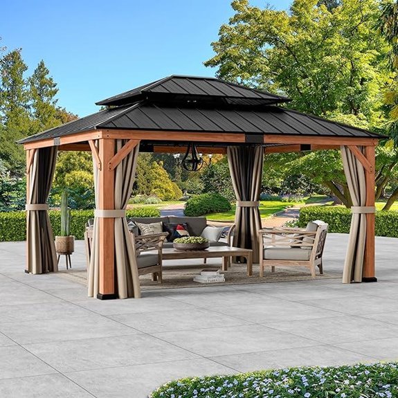 Modern Rosewood Gazebo with Steel Roof and Mosquito Net