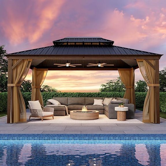 Cosiest 12x16 ft Metal Gazebo with Curtains and Woodgrain