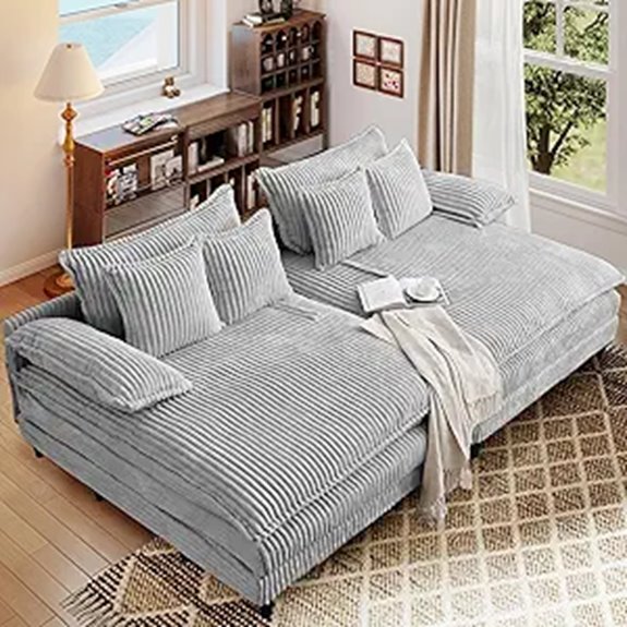 Double Chaise Lounge Set with Pillows Cream Gray