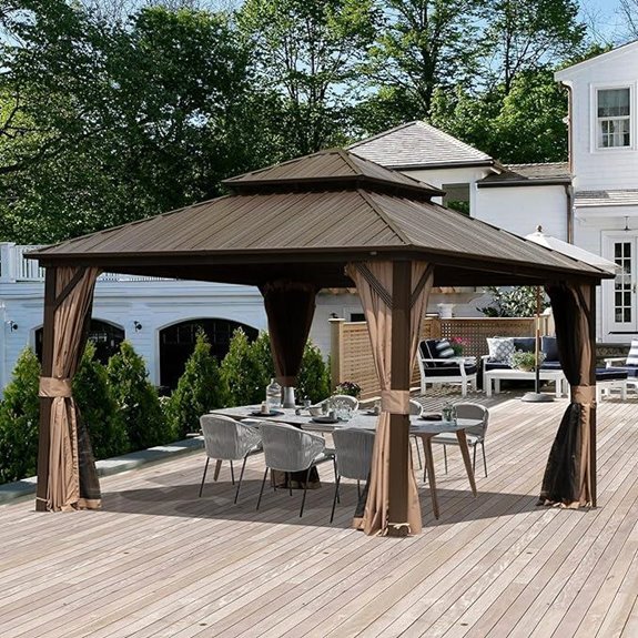 Domi 12'x12' Hardtop Metal Gazebo with Curtains