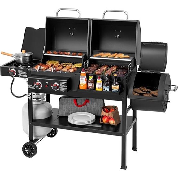 2-Burner Gas & Charcoal Combo Grill with Smoker