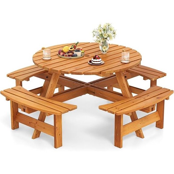 Giantex 8-Person Round Picnic Table Set with Benches