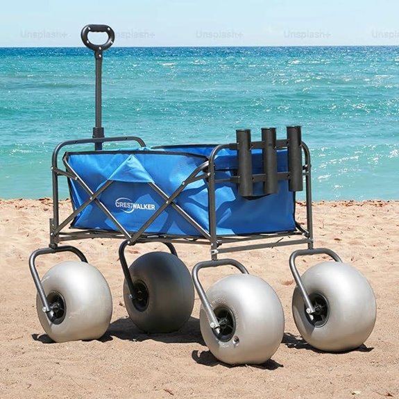 Foldable Beach Wagon with Balloon Wheels and Rod Holders