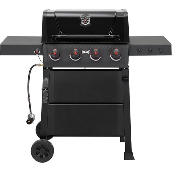 4-Burner Gas Grill with Side Table and Porcelain Grates