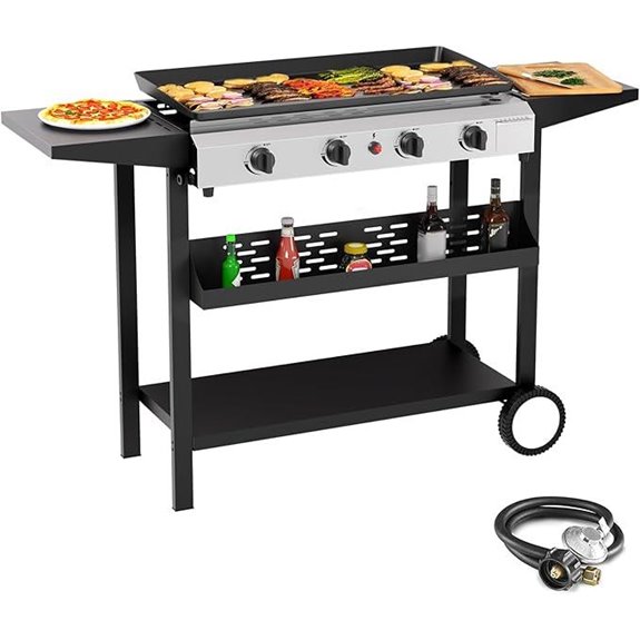 SKOK 4 Burner Propane Gas Griddle with Side Shelves
