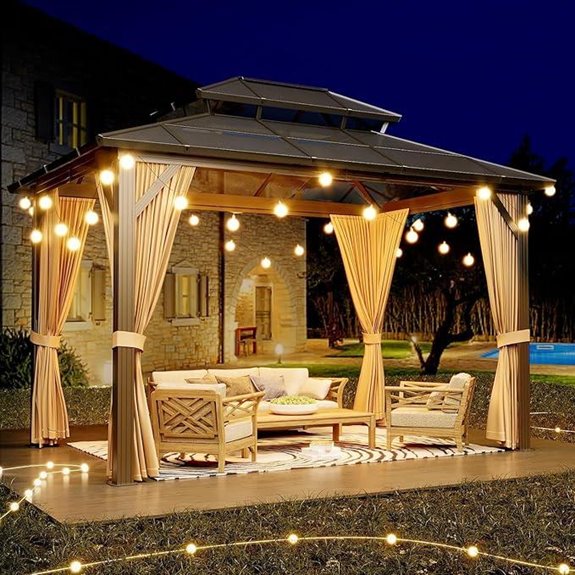 GAOMON 10'x12' Outdoor Hardtop Gazebo with Curtains