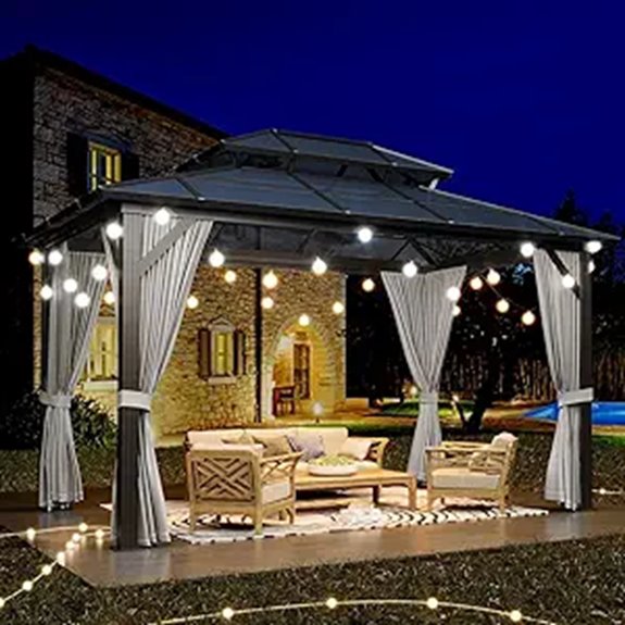 GAOMON 10'x12' Outdoor Hardtop Gazebo with Curtains