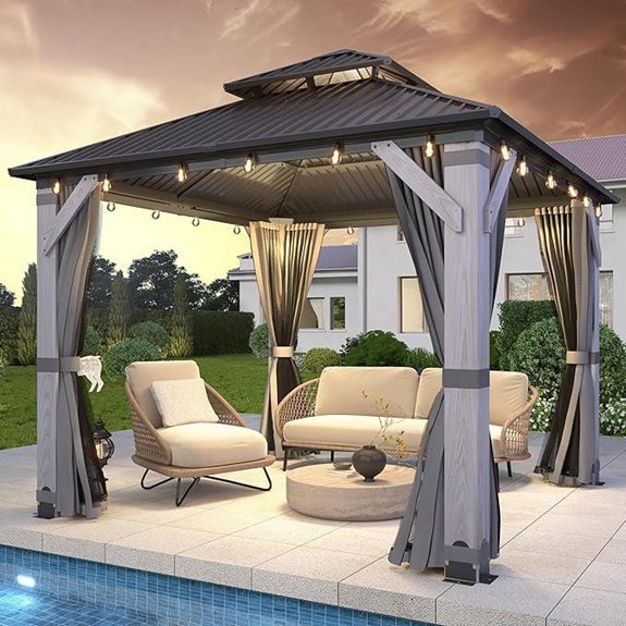 GARTOO 8.5' Outdoor Wooden Gazebo with Curtains