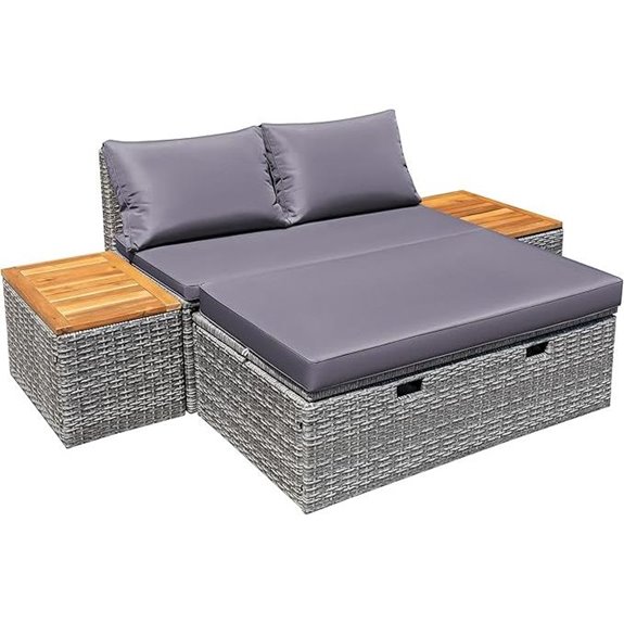 Devoko Patio Day Bed with Side Tables (Gray)