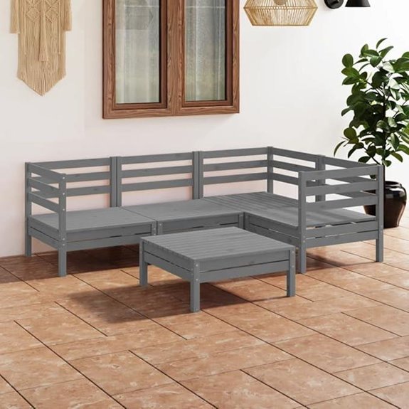 5-Piece Grey Pine Garden Lounge Set