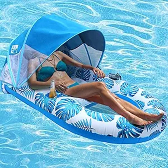 Inflatable Pool Lounger with Canopy Cup Holder & Backrest