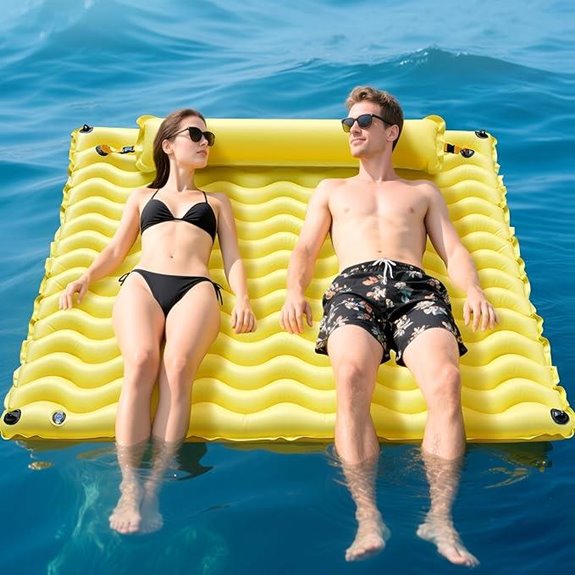 Inflatable Floating Mat with Dual Headrests for Water Fun