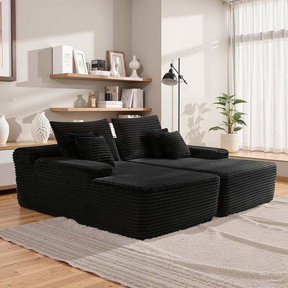 large black corduroy sofa
