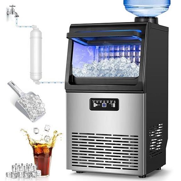 Commercial 100LBS Ice Maker with Storage and Self-Cleaning