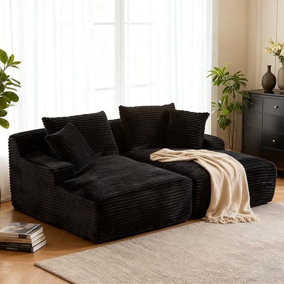 Oversized Corduroy Double Chaise Lounge Sofa Bed
