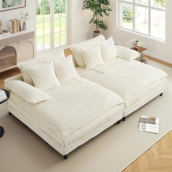 Oversized 110 Corduroy Chaise Lounge Sofa Bed