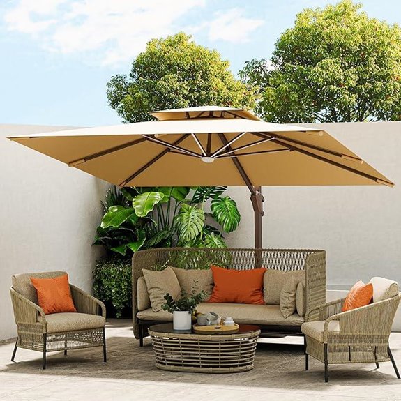 10x13 FT Cantilever Patio Umbrella with LED Lights