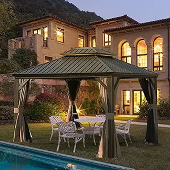10’ x 14’ Outdoor Hardtop Gazebo with Curtains