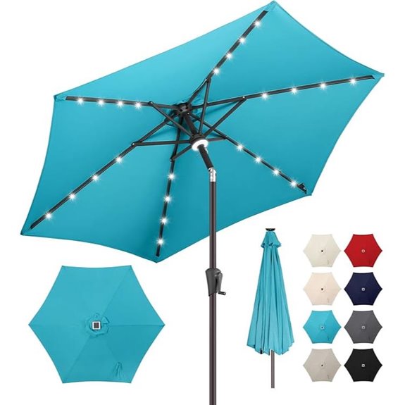 7.5ft Lighted Solar Patio Umbrella with LED Lights
